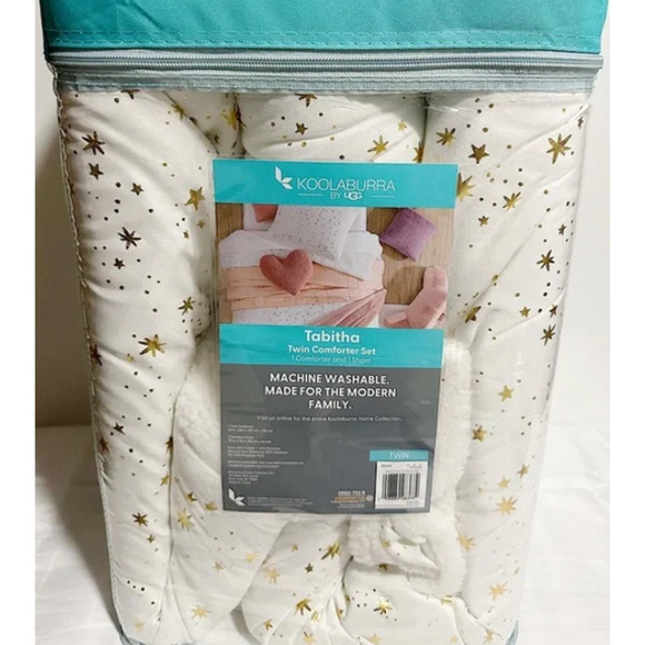 Koolaburra by UGG Tabitha Kids Twin Comforter Set White Gold Stars NEW - Picture 2 of 4